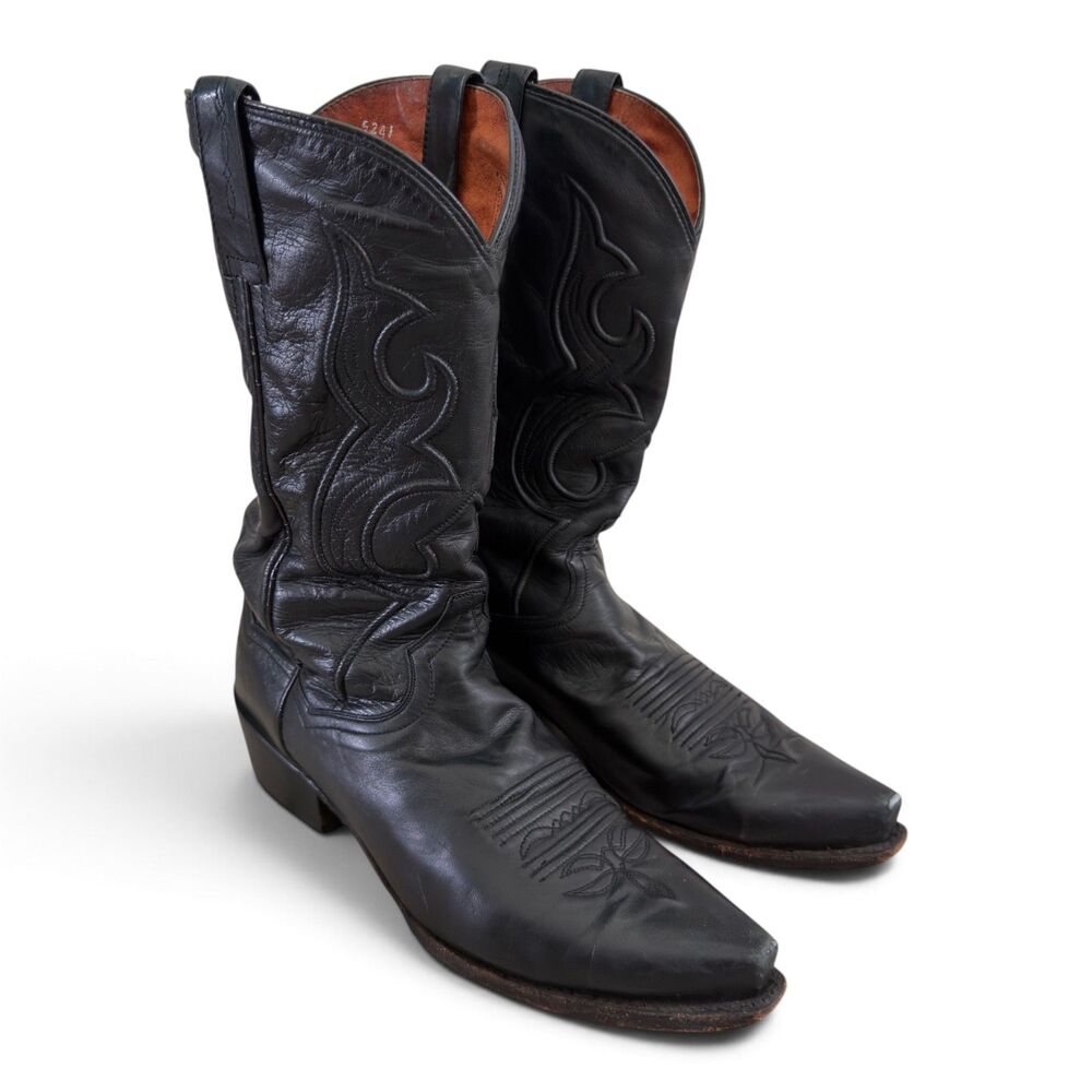 Dan Post DP3293 Mens 10 D Black Leather Snip Toe Western Cowboy Boots